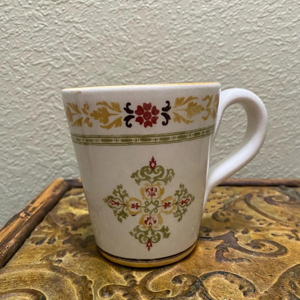Williams Sonoma Floral Accent Mug - Cream, Red, Gold, Green